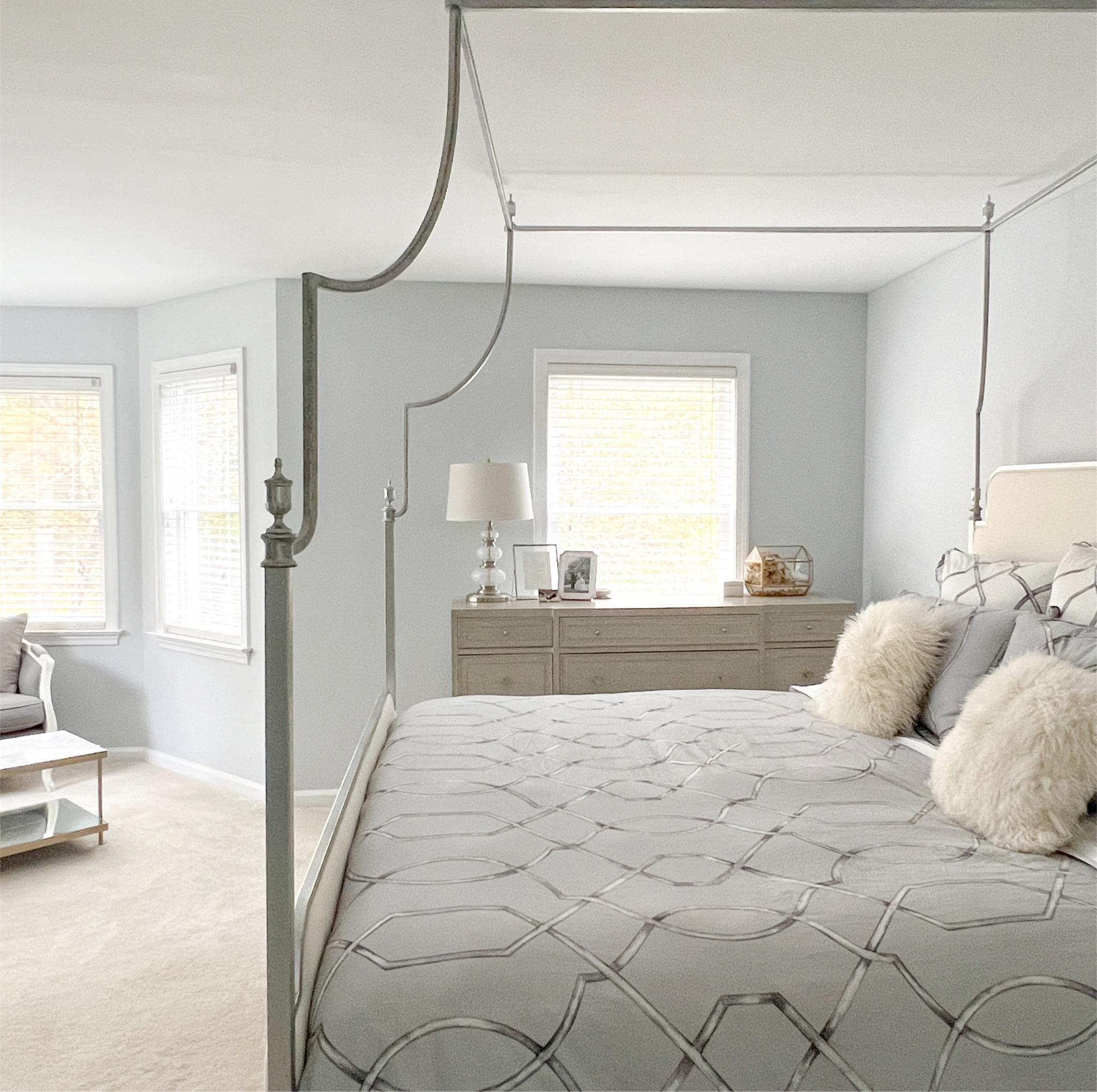 So nice I bought it twice ✨ I fell in love with this duvet cover & ended up buying the exact same one again! Master bedroom, primary bedroom, light and airy, canopy bed, silver, trellis, patterned comforter, French, feminine, modern vintage 

#LTKhome #LTKSeasonal #LTKsalealert