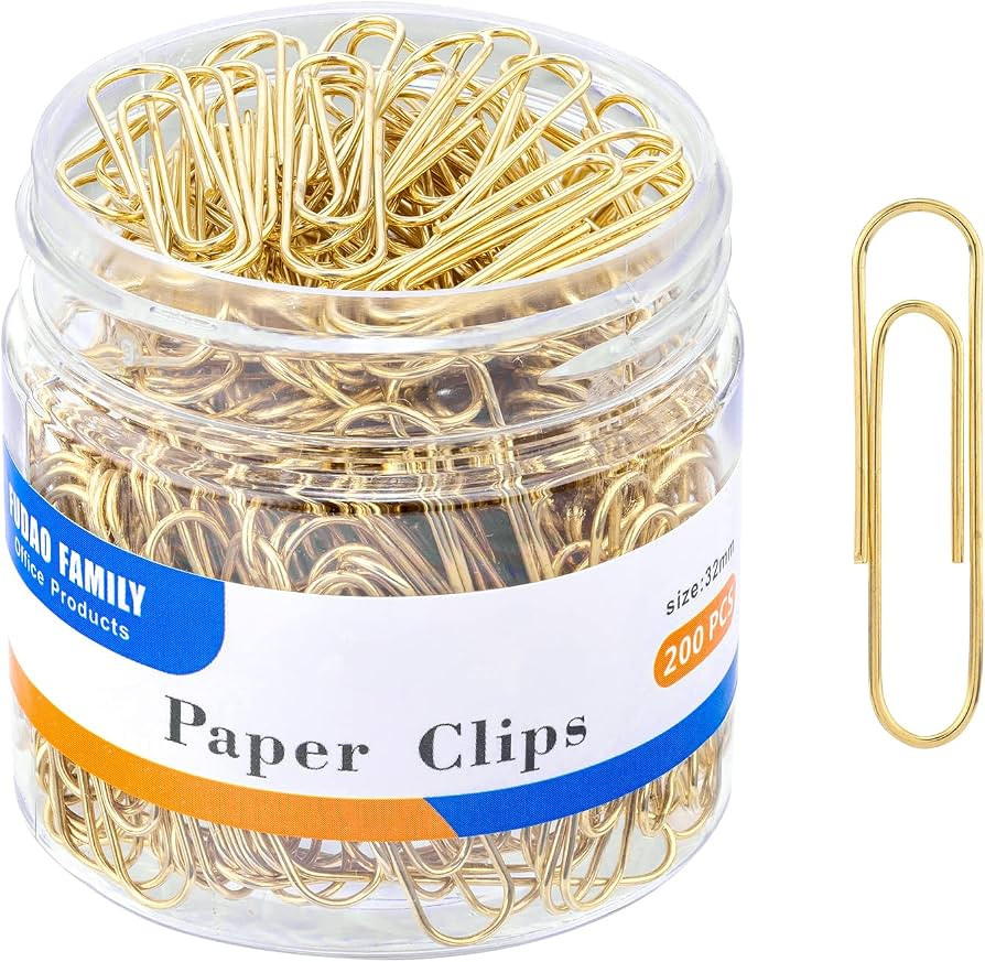 FUDAO FAMILY Medium Paper Clips, 200-Count, Paperclips, Gold Paper Clips, 1.3 Inch (32mm) Paper C... | Amazon (US)
