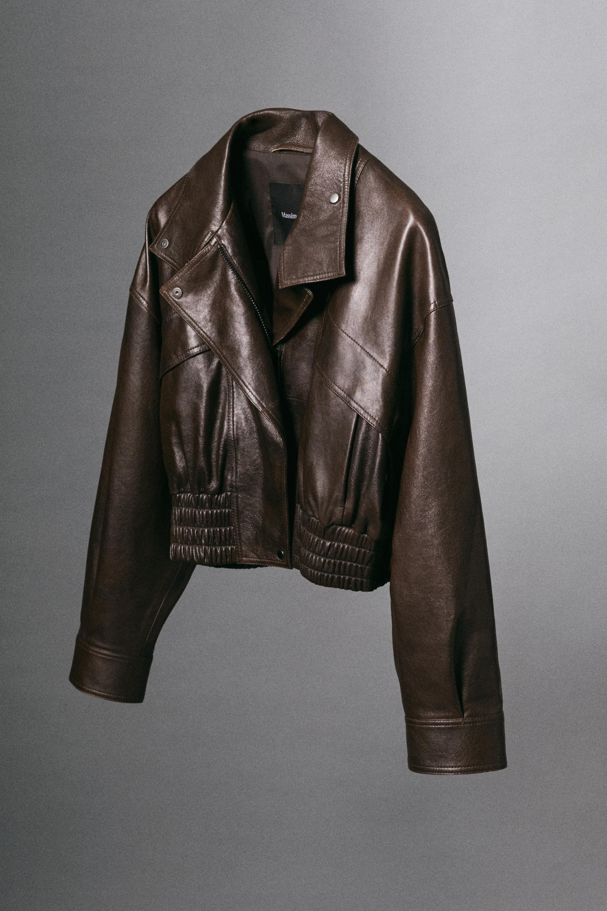 Cropped nappa leather bomber jacket | Massimo Dutti UK