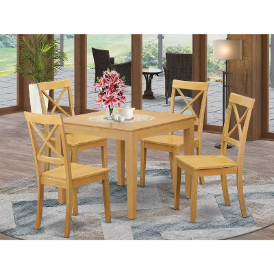 HomeStock 4-Piece Dinette table set - Table and 4 wood seat dining chairs in oak finish | Target