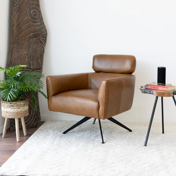 Mccully Leather Swivel Armchair | Wayfair North America