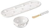 Mud Pie Dotted Dip and Tray Set, Size 5" x 14" 2" x 4 1/4" Dia | Spreader 6 1/2", White | Amazon (US)