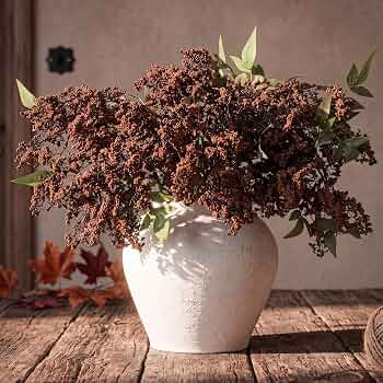 Dingion 3 Pcs 43 Inch Dark Brown Berry Stem for Vase Fall Artificial Faux Sedum Berry Stem Autumn... | Amazon (US)