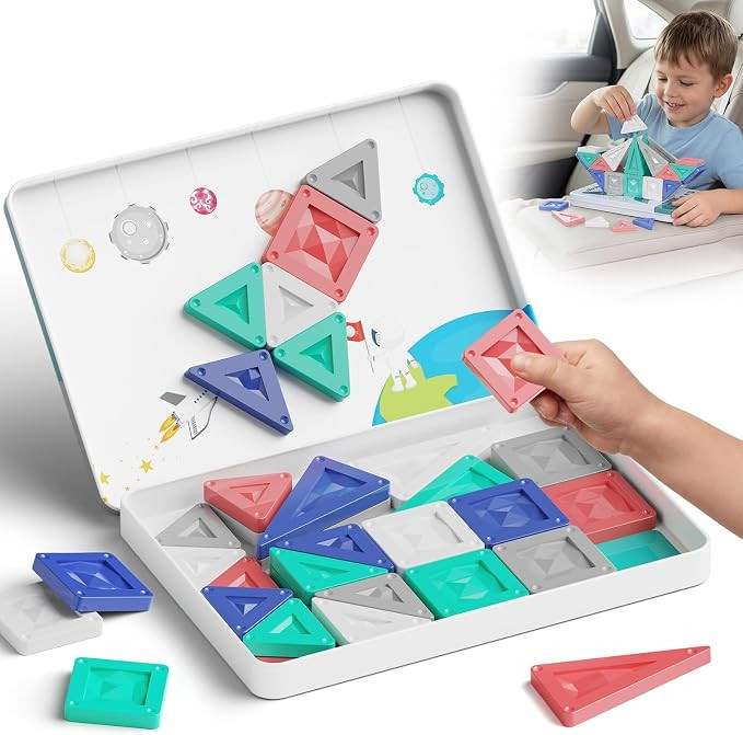 Mini Magnetic Tiles Travel Toys: 40 PCS Morandi Tin Box Magnetic Blocks for Boys - 120 Mins Quiet... | Amazon (UK)
