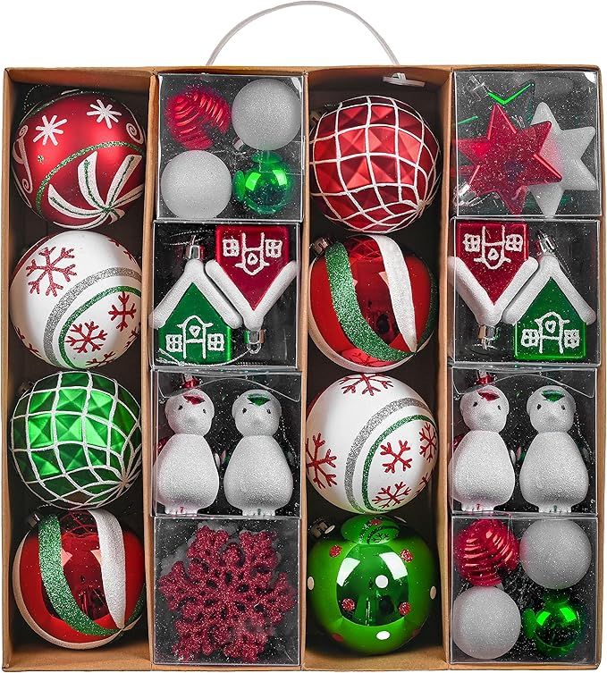 Valery Madelyn 60ct Traditional Red Green White Christmas Ball Ornaments Decor, Shatterproof Chri... | Amazon (US)