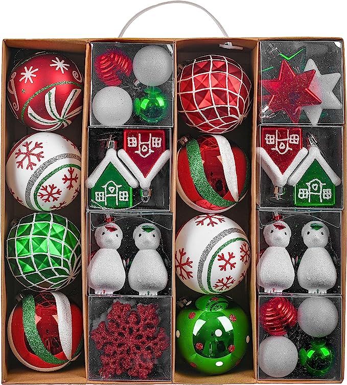 Valery Madelyn 60ct Traditional Red Green White Christmas Ball Ornaments Decor, Shatterproof Chri... | Amazon (US)