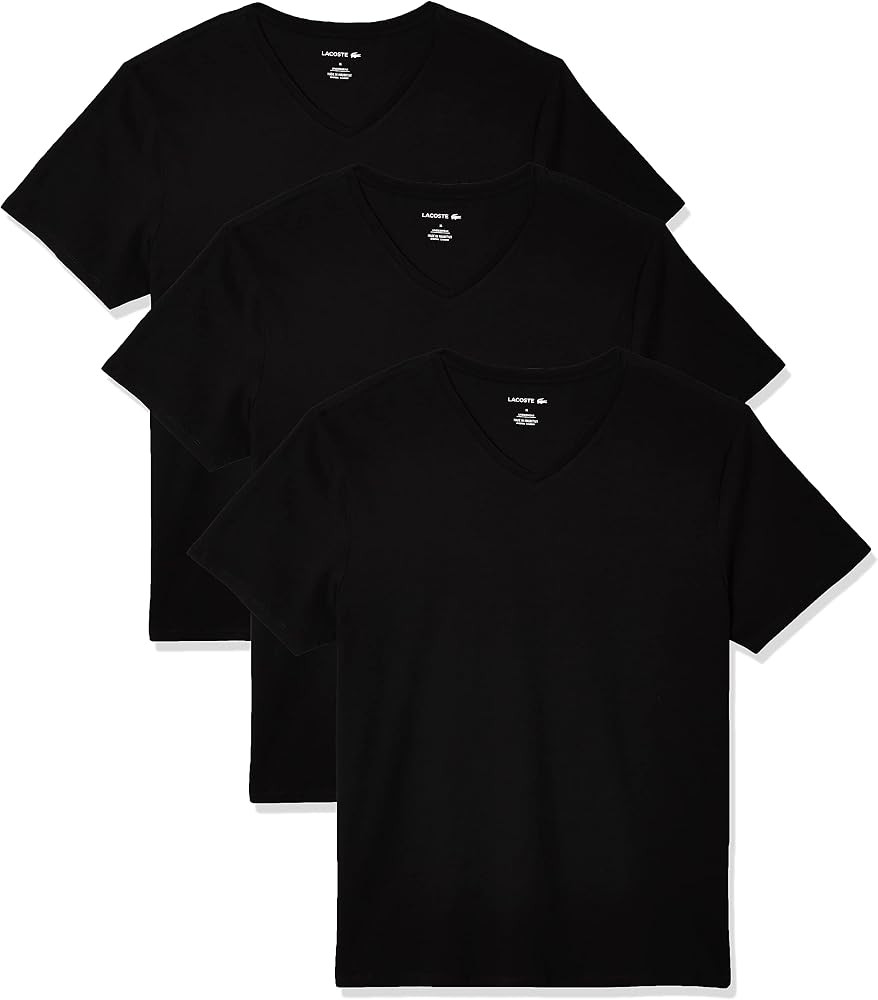 Lacoste Men's Essentials 3 Pack 100% Cotton Slim Fit V-Neck T-Shirts | Amazon (US)