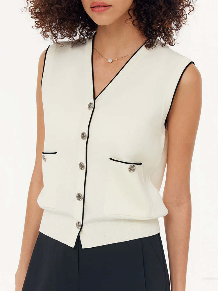 Contrast Trim Women Knit Vest | GOELIA