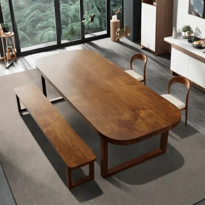 Classic Solid Wood Rectangular Dining Table And Chair Set With Brown Bench | Wayfair North America