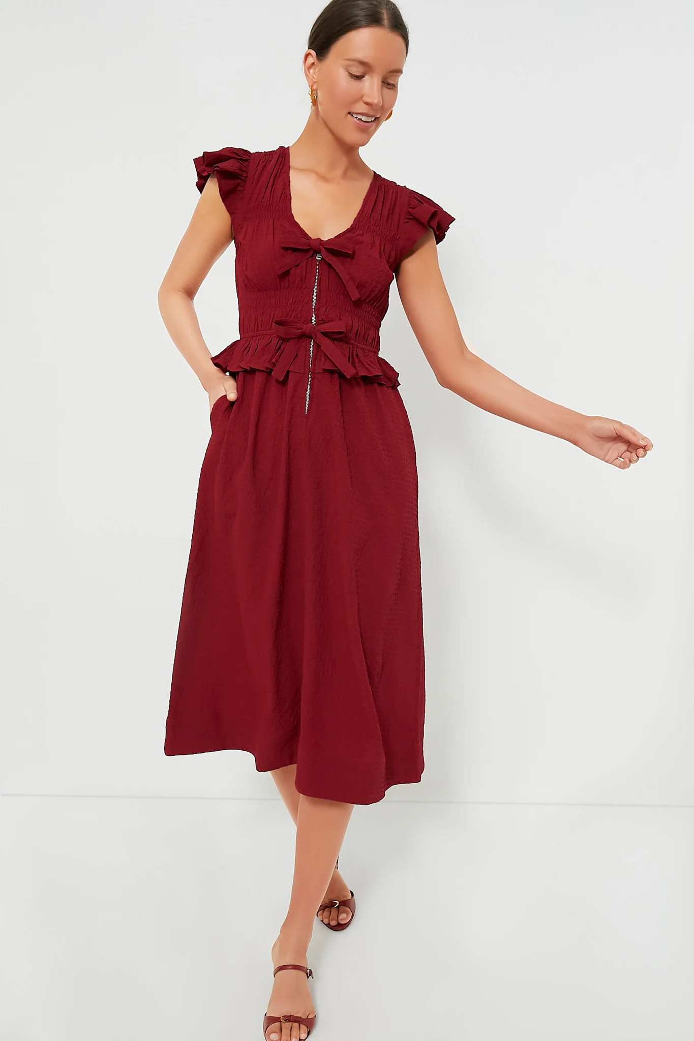 Red Regina Seersucker Flutter Sleeve Dress | Tuckernuck (US)