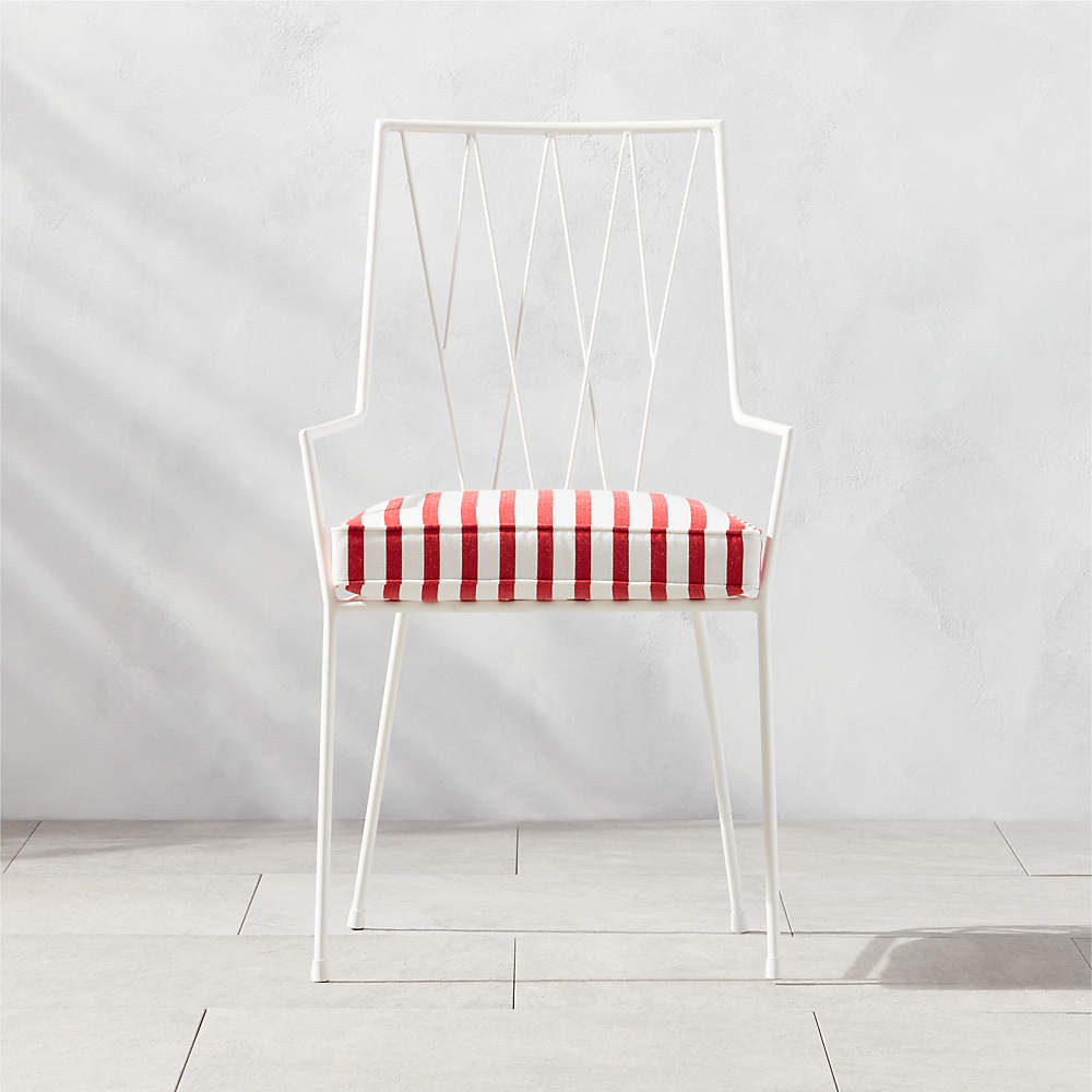 Pavilion Ivory Outdoor Patio Dining Armchair with Ivory Sunbrella Cushion Model 6160 | CB2 | CB2