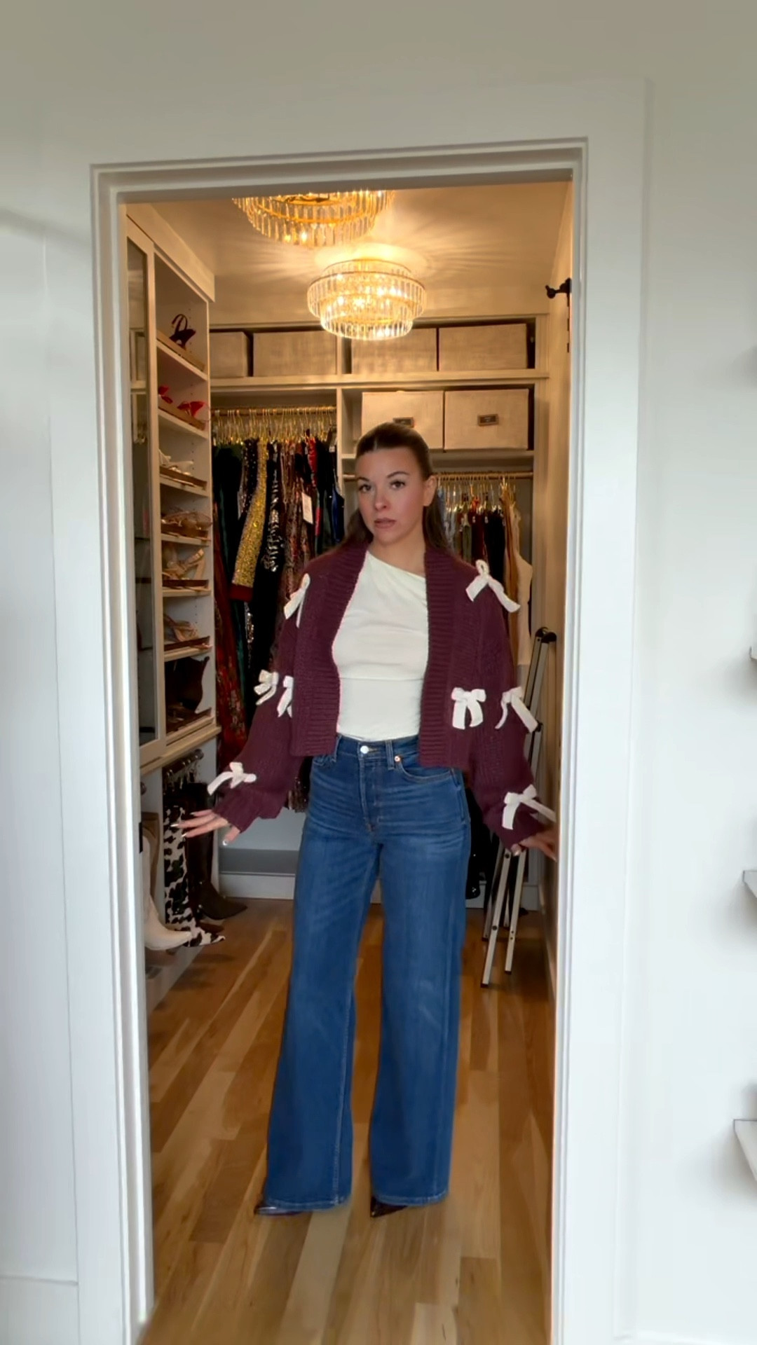 Meeting the parents tonight in the cutest bow accent sweater off the shoulder top and jeans

Abercrombie code: CYBERAF
Victoria secret code: emerson40

Wearing my usual smalls/25

date night
Winter outfit
Dinner look
Burgundy sweater
Bow details
Denim
Jeans
Boots 

#LTKootd #LTKSeasonal #LTKHoliday