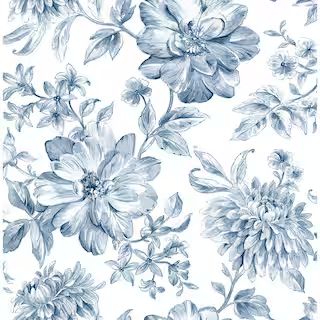 Gabriela Blue Floral Paper Strippable Roll (Covers 56.4 sq. ft.) | The Home Depot