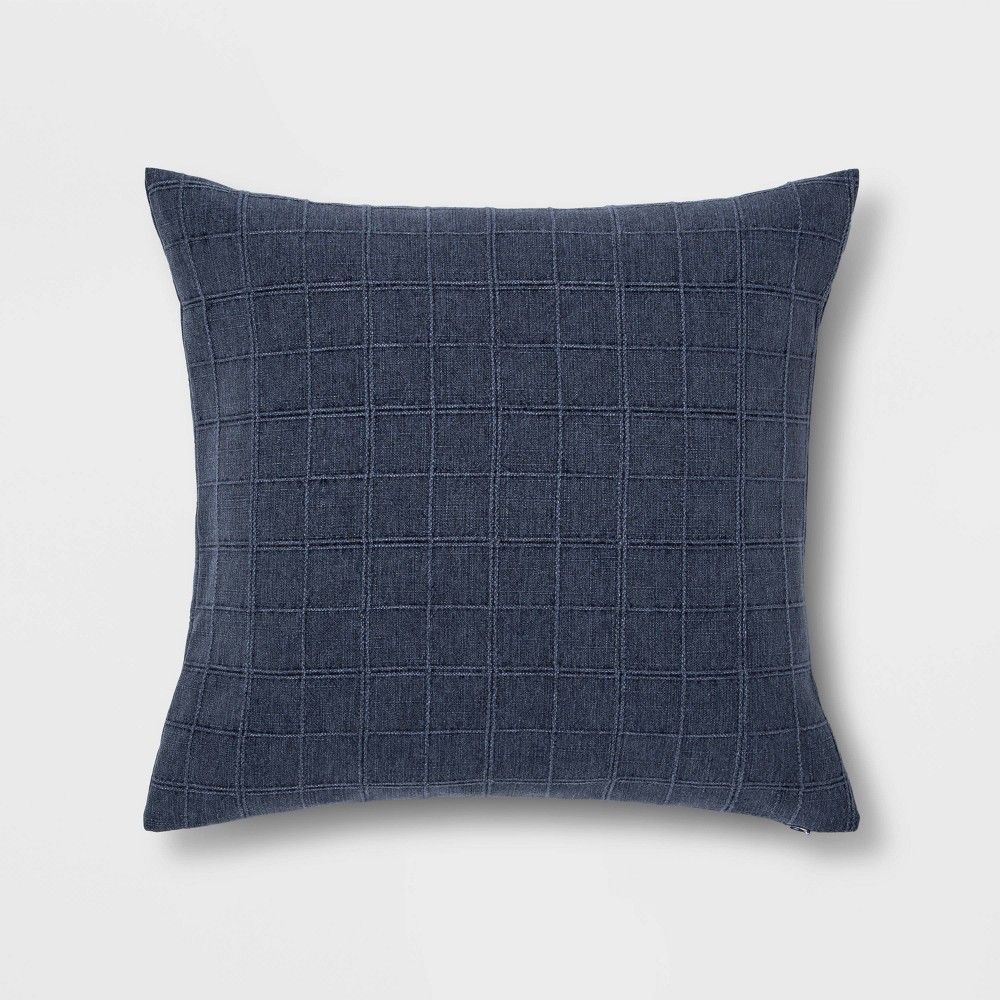 Oversized Woven Washed Windowpane Square Pillow Blue - Threshold | Target