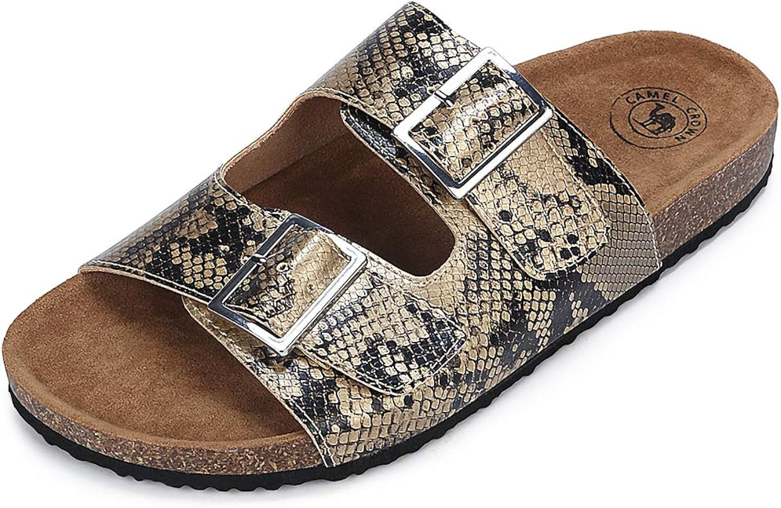 CAMEL CROWN Women's Slide Sandal Casual Snakeskin Buckled Open Toe Slip On Cork Platform Summer F... | Amazon (US)