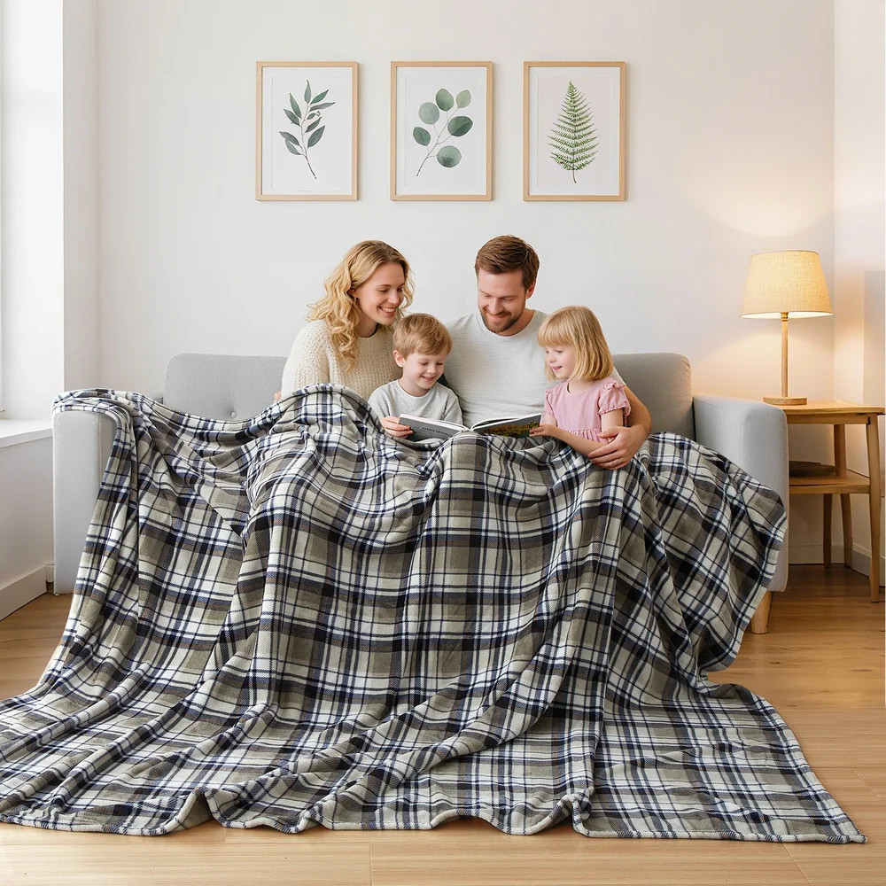 Brookfield Cozy Family Blanket, Taupe Plaid, 70" x 100", All Ages | Walmart (US)