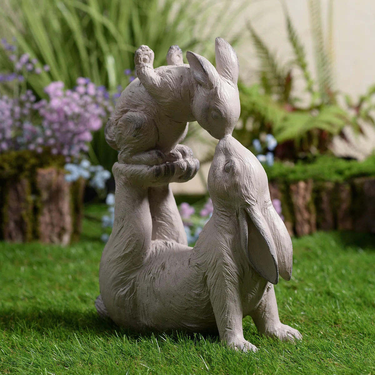 Mom & Baby Rabbits Garden Statue Bunny Yard Decor | Wayfair North America