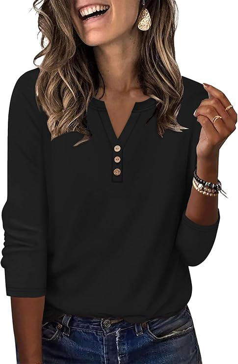 XIEERDUO 3/4 Length Sleeve Womens Tops Fashion Clothing V Neck T Shirts Dressy Blouses Business C... | Amazon (US)