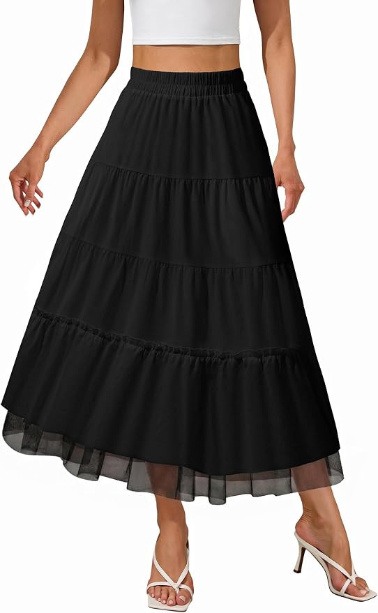 Long Skirts for Women High Waisted Maxi Skirt Boho Tiered with Pocket Beach Vacation Casual Summe... | Amazon (US)