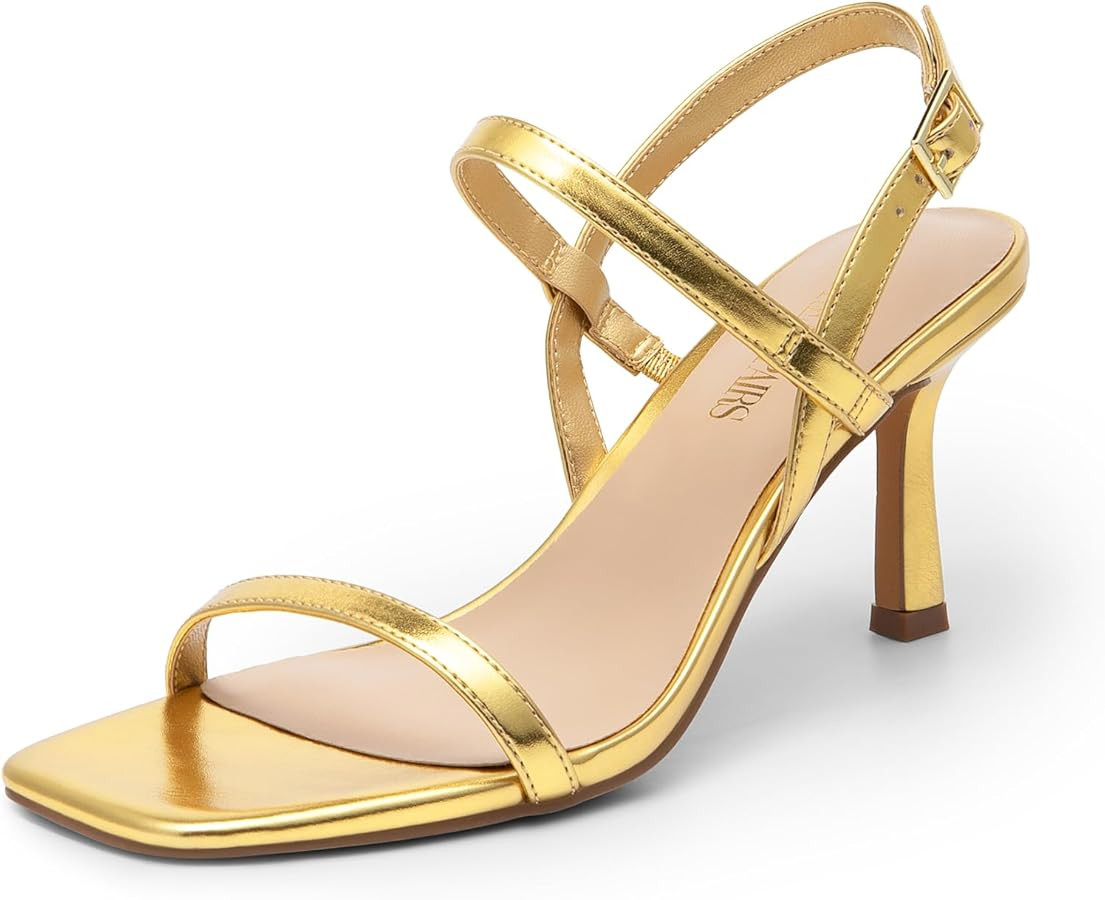 DREAM PAIRS Sandalias de tacón con correa trasera para mujer, puntera cuadrada abierta, con tira... | Amazon (US)