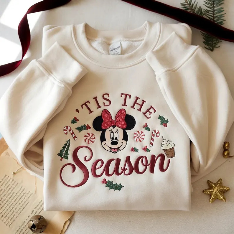 EMBROIDERED Minnie Christmas Sweatshirt, Disney Tis the Season Sweater, Holiday Minnie Crewneck, ... | Etsy (US)