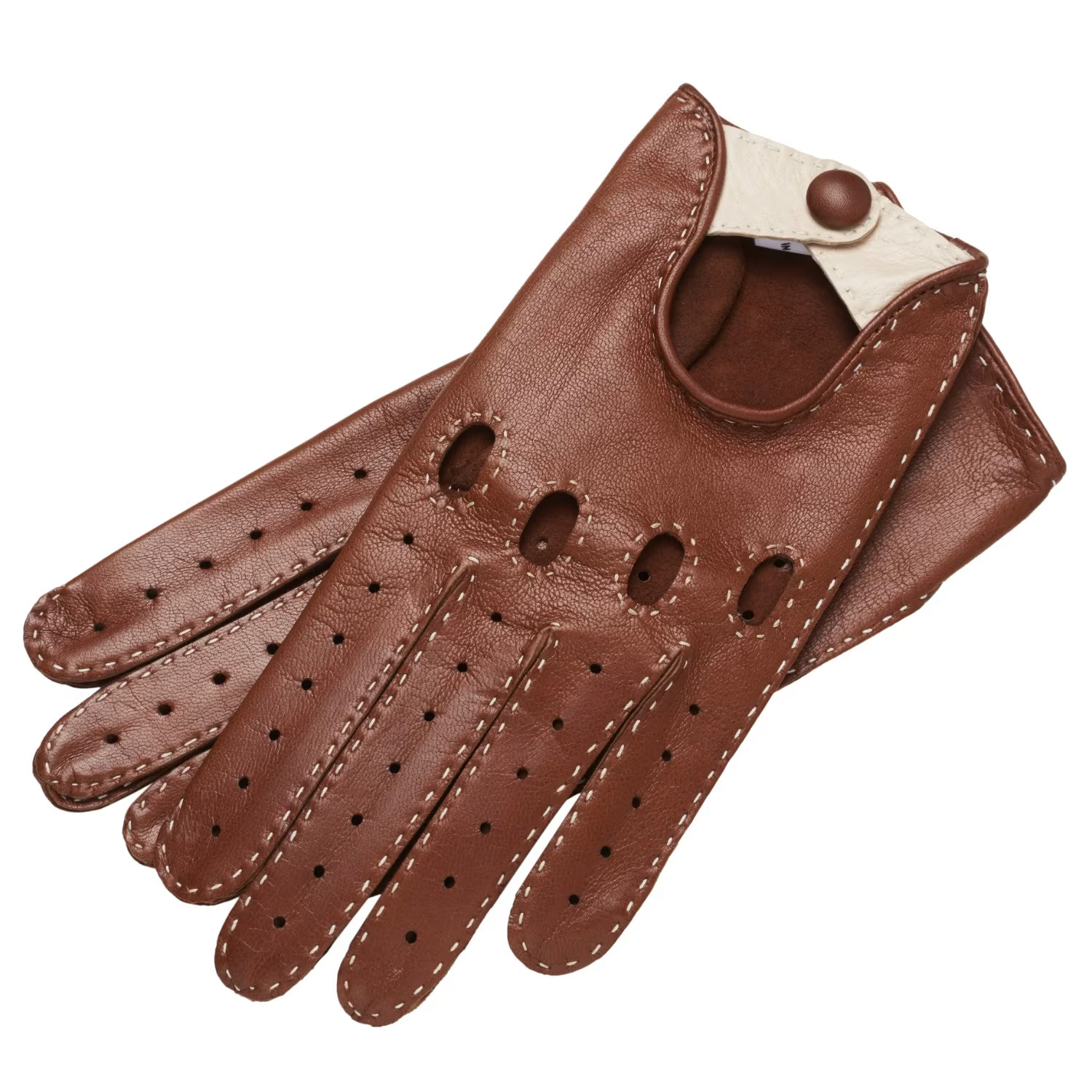 Rome - Men's Handsewn Lambskin Driving Gloves In Saddle Brown With Creme | Wolf & Badger