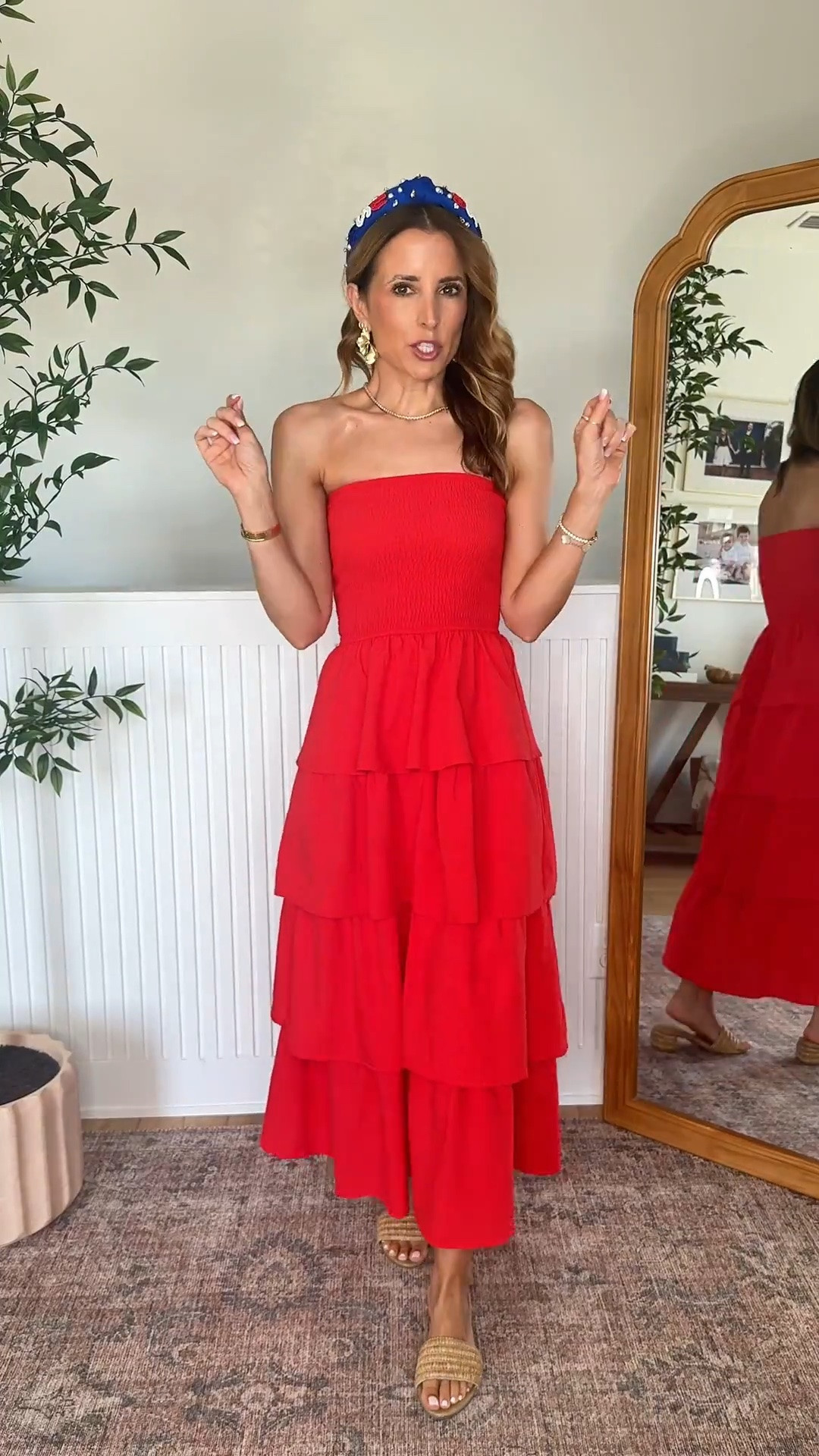 The prettiest Amazon tiered dress for the 4th of July! Wearing XS. Memorial day weekend. Barbecue outfit. Summer outfit. Summer dress. Swimsuit coverup. Vacation dress. Vacation outfit. Amazon USA headband. Target slides are TTS.

#LTKootd #LTKTravel #LTKSwim