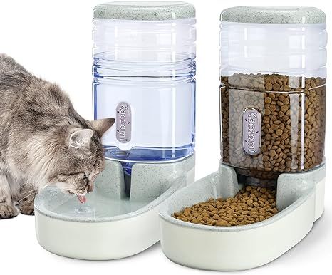 Automatic Dog Cat Feeder and Water Dispenser Gravity Food Feeder and Waterer Set with Pet Food Bo... | Amazon (US)