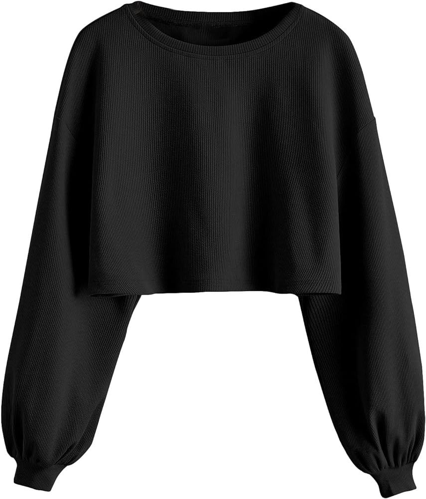 OYOANGLE Women's Casual Basic Long Sleeve Crop Tops Crew Neck Raw Hem Crop Sweatshirt | Amazon (US)