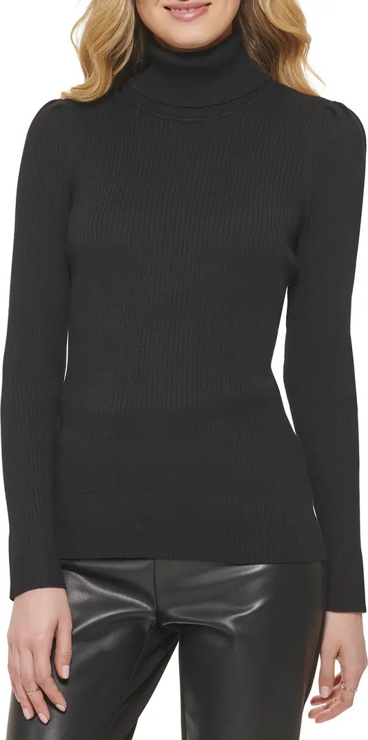 Puff Sleeve Rib Turtleneck Sweater | Nordstrom