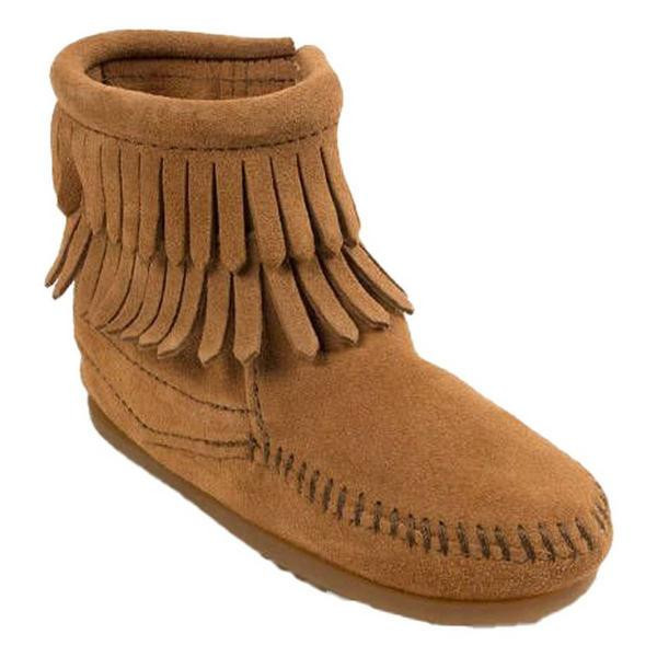 Minnetonka Double Fringe Side Zip Western Boots Casual Toddler 9T Taupe | Scheels Sports