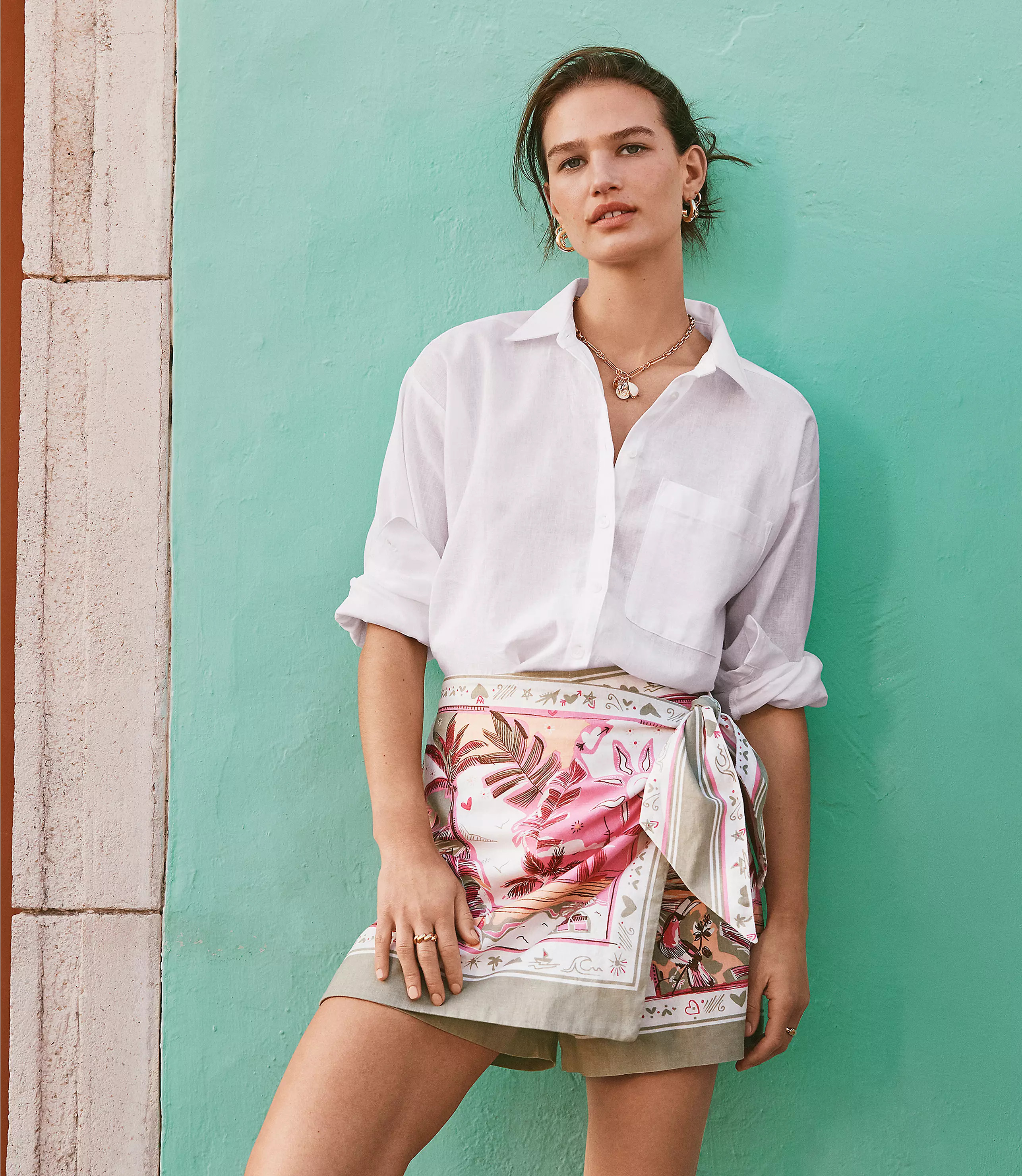 Palm Linen Cotton Wrap Skort | LOFT