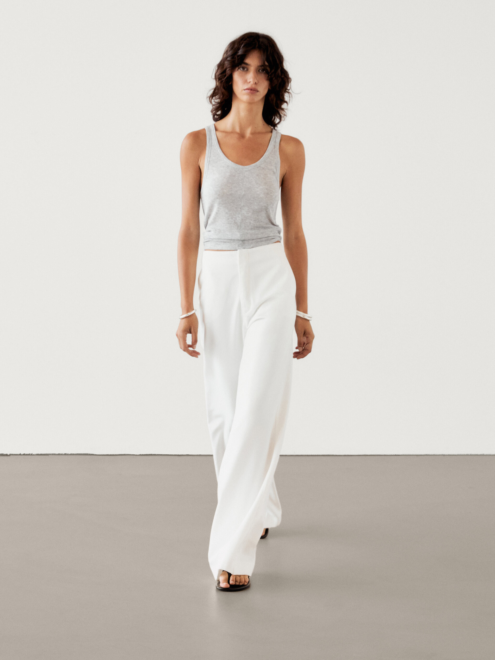 100% cotton high-waist flared trousers | Massimo Dutti UK
