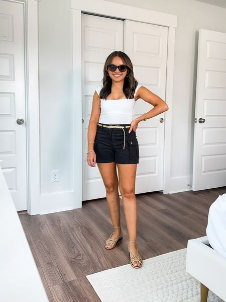 White Square-neck Top Size XXS TTS 
Black Chino Short-Size 2 TTS
Gold Sandals Size 5 TTS

Summer outfit
Weekend outfit 
Spring outfit
Lunch outfit
Brunch outfit

#LTKStyleTip #LTKFindsUnder100 #LTKSeasonal
