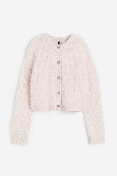 Rhinestone-button fluffy-knit cardigan - Light pink - Ladies | H&M GB | H&M (UK, MY, IN, SG, PH, TW, HK)