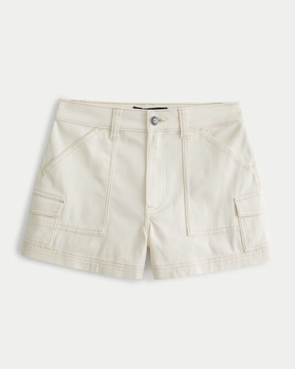 Ultra High-Rise Cream Twill Cargo Mom Shorts | Hollister (US)