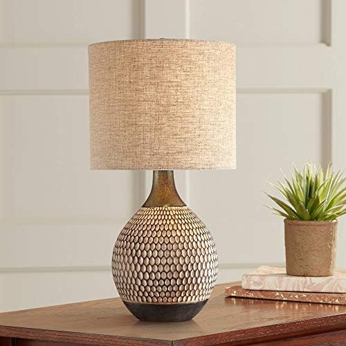 Emma Mid Century Modern Style Accent Table Lamp 21" High Brown Textured Wood Ceramic Oatmeal Fabr... | Amazon (US)