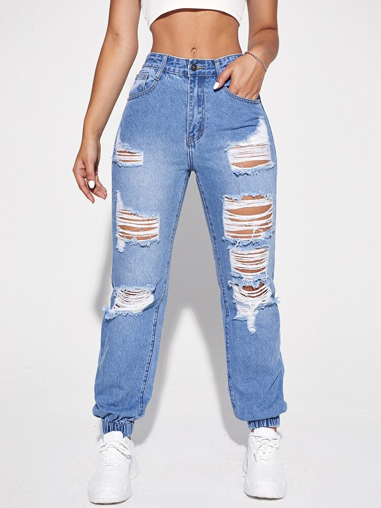 Ripped Detail Jogger Jeans | SHEIN