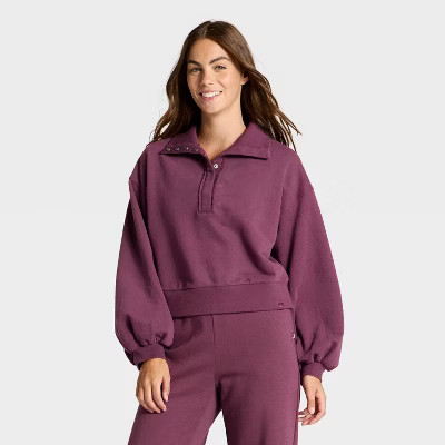Women's Henley French Terry Sweatshirt - JoyLab™ Plum Purple XS | Target