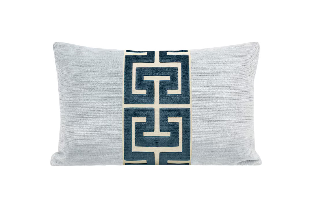 The Little Lumbar : Strie Velvet // Mist Greek Trim // Navy Blue Trim Pillow Abstract Cut Velvet ... | Etsy (US)