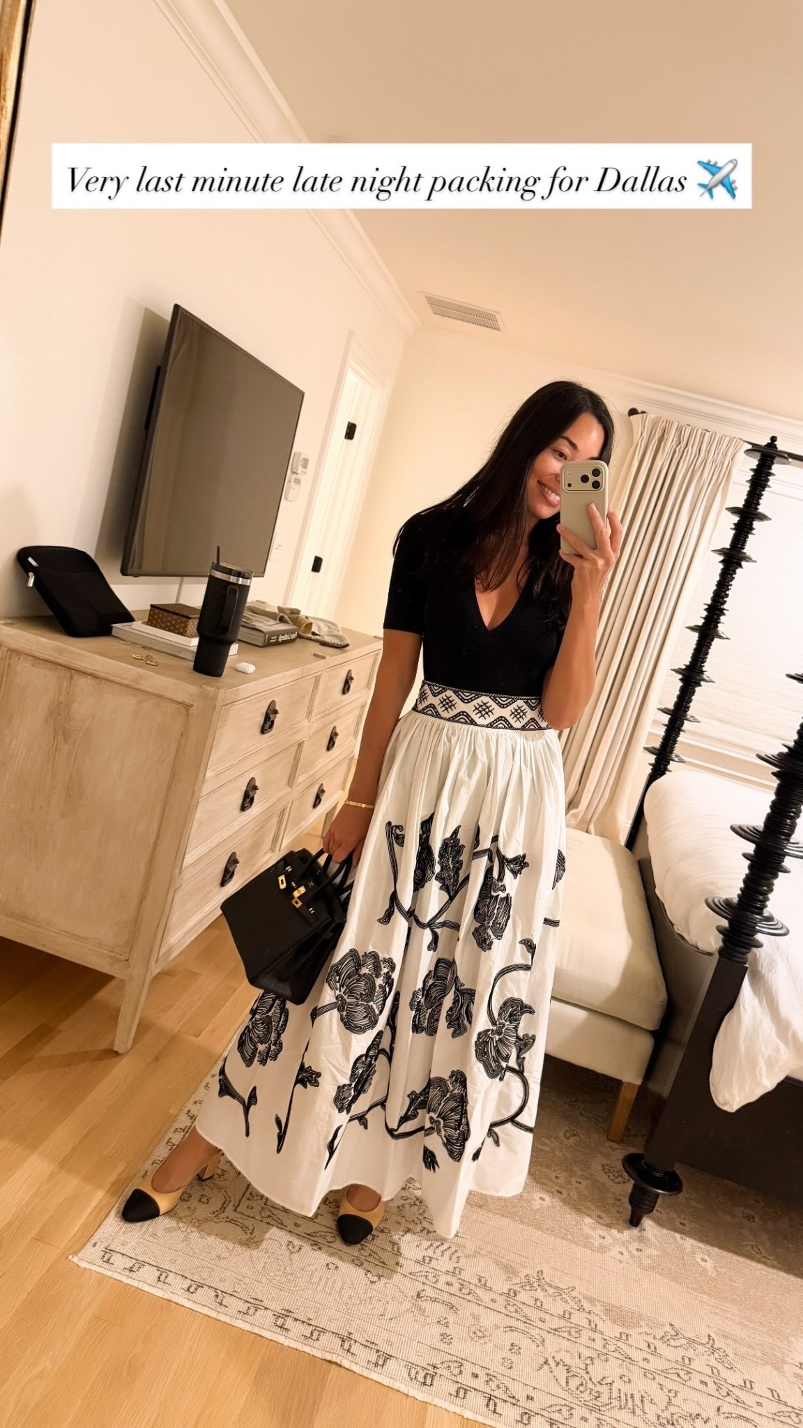 Very last minute late night packing for Dallas ✈️ Emporio Sirenuse skirt - DM me for details! Similar below. Kat Jamieson style, floral skirt, Hermes Birkin 25, classic style.