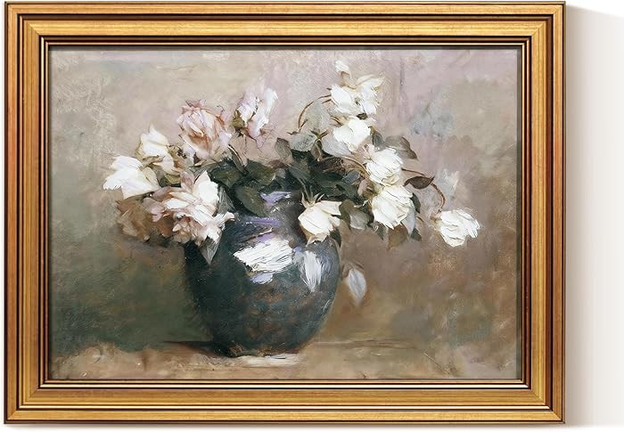 InSimSea Gold Framed Vintage Rose Wall Art for Living Room, 3D Textured Neutral Potted Plants Oil... | Amazon (US)