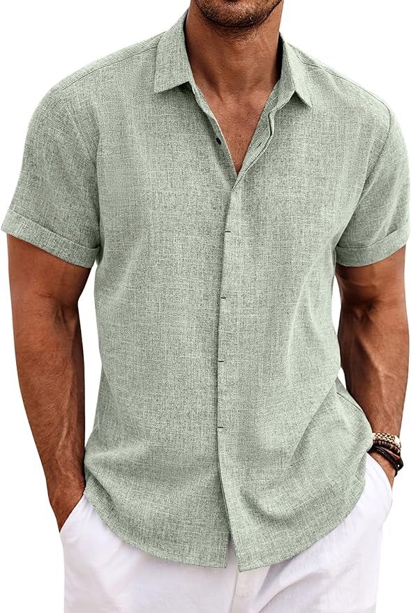 COOFANDY Men's Linen Shirts Short Sleeve Casual Shirts Button Down Shirt for Men Beach Summer Wed... | Amazon (US)