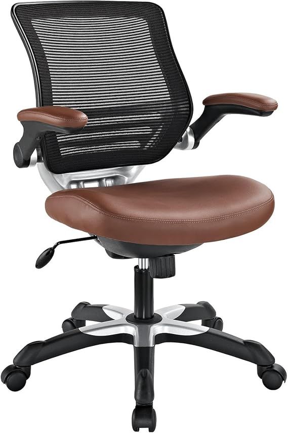 Modway Edge Mesh Back and White Vinyl Seat Office Chair With Flip-Up Arms - Computer Desks in Tan | Amazon (US)