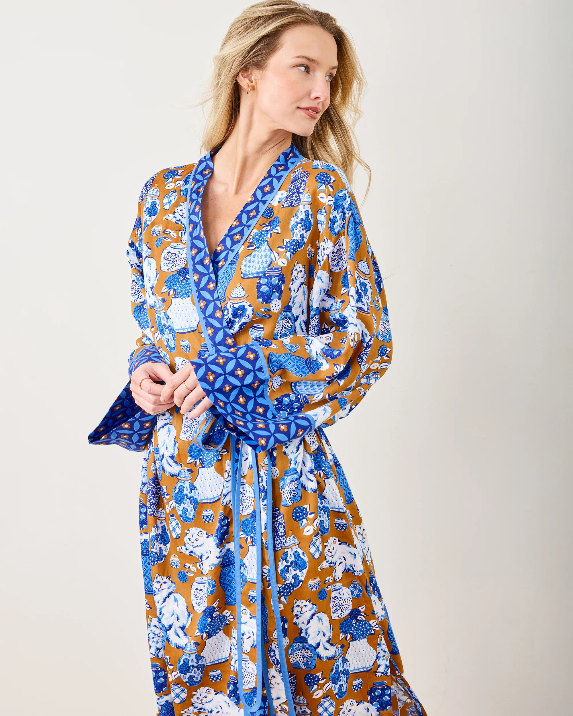 Fancy Cat - Eco Satin Robe - Tobacco | Printfresh