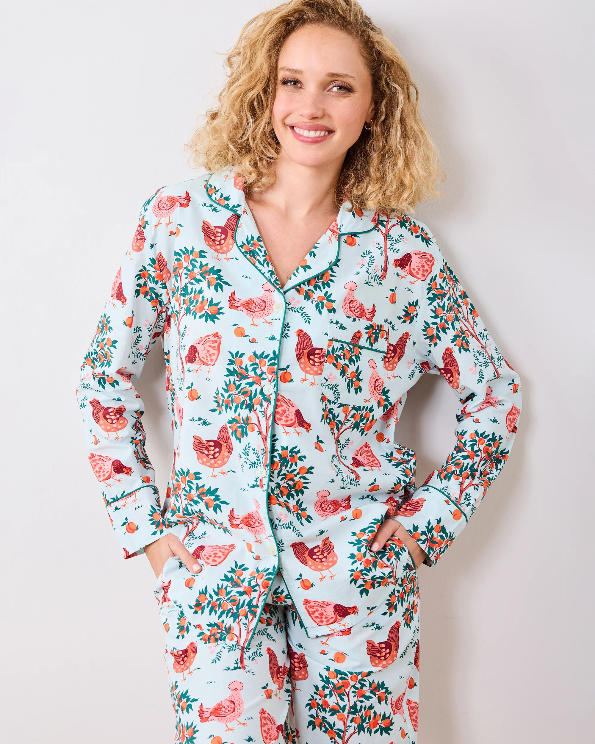 Hen House - Women's Organic Cotton Long PJ Set - Soft Blue | Printfresh