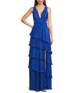 Mulholland Cutout Plisse Ruffle Maxi Dress | Dillard's