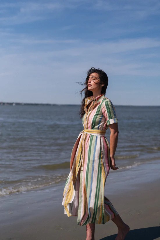 Banks Dress in Dolce Stripe Iridian | Parterre