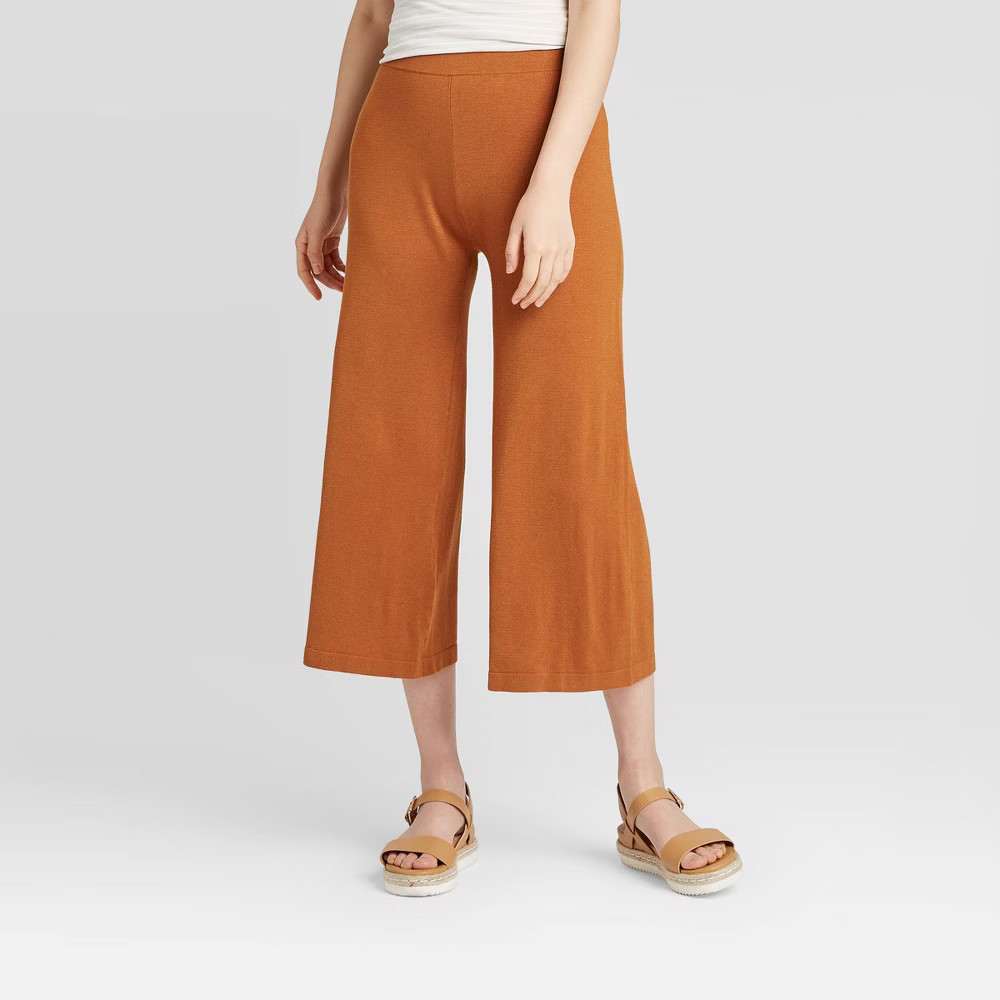 Women's Mid-Rise Cropped Wide Leg Sweater Lounge Pants - A New Day Brown L, Women's, Size: Large | Target