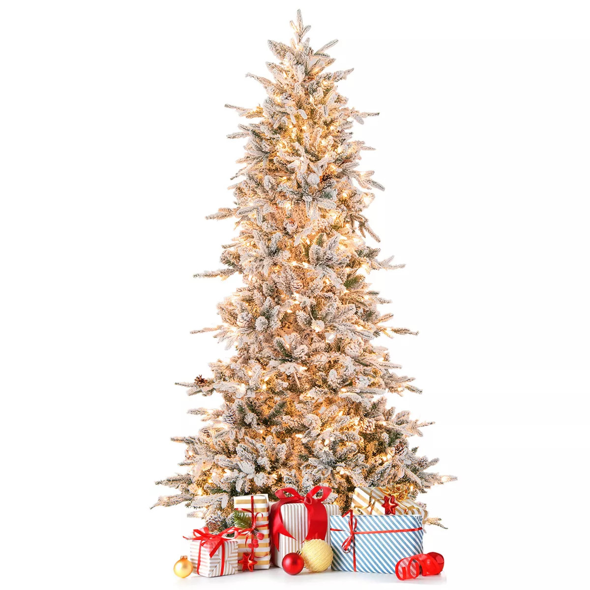Costway 7.5 FT Pre-Lit Christmas Tree Snow Flocked Hinged 1107 Branch Tips & 350 Lights | Target